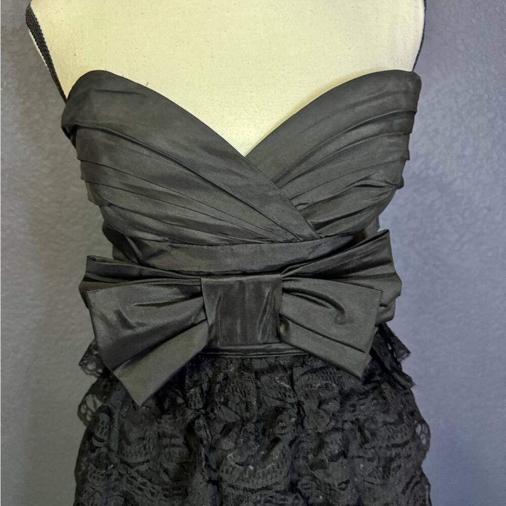 Betsey Johnson Evening Black Strapless Dress with Bow & Lace | Size 10 - Picture 2 of 5